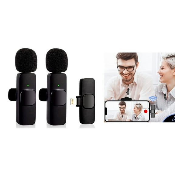Lavalier Wireless Microphone with 2 Microphone , Plug Play Lapel Microphone Wireless for Recording, Live Streaming, YouTube, TikTok, Microphone for iOS