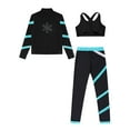 thumbnail image 4 of Yeahdor Kids Girls 3Pcs/Set Tracksuit Cropped Vest with Stripes Sports Tops Leggings Yoga Fitness Outfit Set Blue Green 10, 4 of 5
