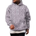 thumbnail image 2 of Men's Leopard Print Hoodie, Trendy Long Sleeve Drawstring Hooded Sweatshirt , Loose Fit Streetwear Pullover with Pocket Purple XL, 2 of 6