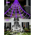 thumbnail image 4 of 16.4Ft Large Spider Webs Halloween Decorations Lights, Outdoor Battery Operated Purple Halloween String Lights with 8 Modes Remote Control 125 LEDs Spiderweb,60" Large Spider,Waterproof (Purple), 4 of 9
