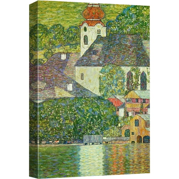 PixonSign Canvas Print Wall Art Church in Unterach Attersee by Gustav Klimt Nature Wilderness Illustrations Retro Decorative Floral Botanical Minimal Calm/Relax/Cozy Fine Art for Bedroom - 12"x18"