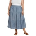 thumbnail image 2 of Matty M Women's Linen Blend Side Slit Pockets Tiered Midi Skirt-Blue / 2X, 2 of 4