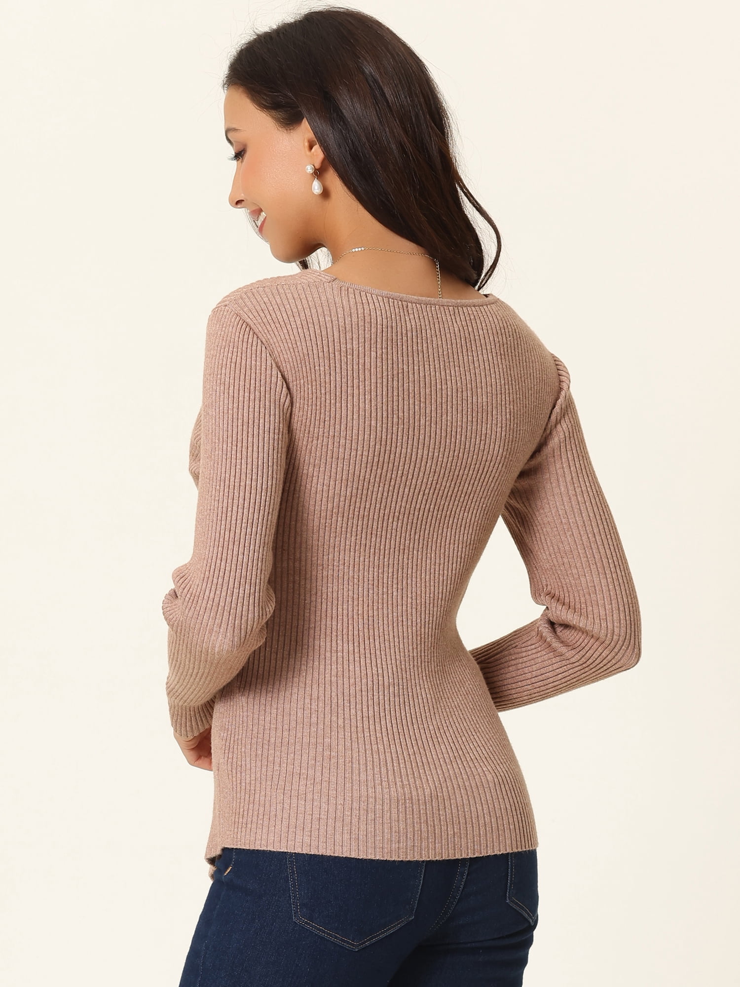 Women's Long Sleeve V Neck Criss Cross Sweater Casual Fall Outfits M Khaki