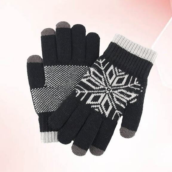 SEWCHICS Thick Jacquard Knitted Gloves in Black for Winter Outdoor Use with Screen Touch Feature