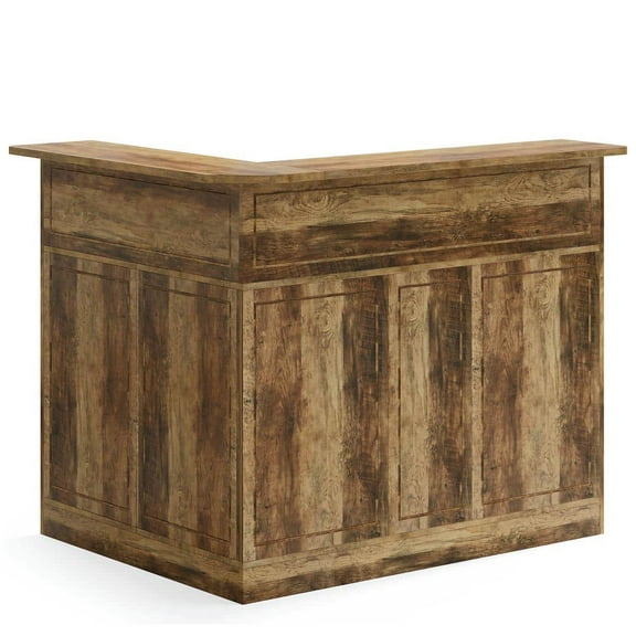 Resenkos L-Shaped Corner Bar Table, 4-Tier Liquor Unit with Storage & Wine Glass Holder - Brown