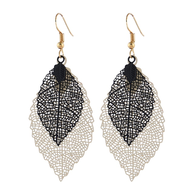 Fiudx Pendientes Bohemios de Doble Capa con Hojas Huecas Multicolores, Accesorios para Mujer