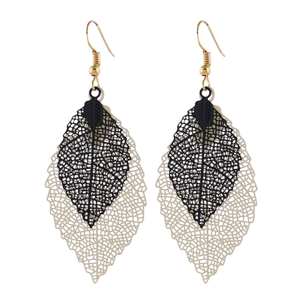 Xihbxyly Pendientes Bohemios de Doble Capa con Hojas Huecas Multicolores, Accesorios para Mujer