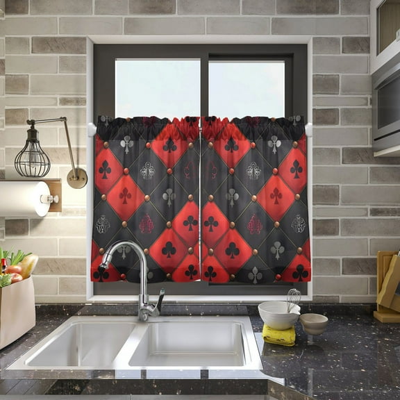 Red Black Grids Kitchen Curtains Half Tier Curtain 2 Rod Pockets Bathroom Bedroom Cupborad Living Room 27"x24"