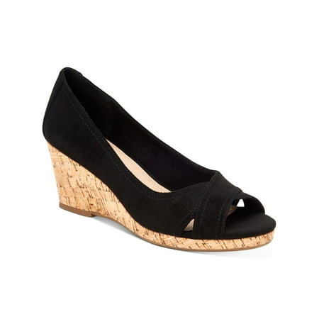 

CHARTER CLUB Womens Black 1/2 Platform Crisscross Strap Cork-Like Padded Toniie Round Toe Wedge Slip On Slide Sandals Shoes 8.5 M