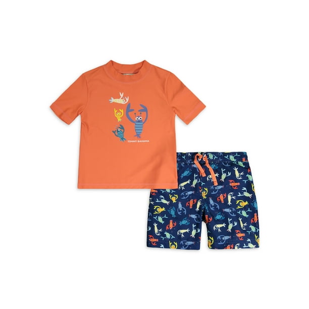 Tommy Bahama Tommy Bahamas Boys Short Sleeve Rash Guard & Swim Trunks
