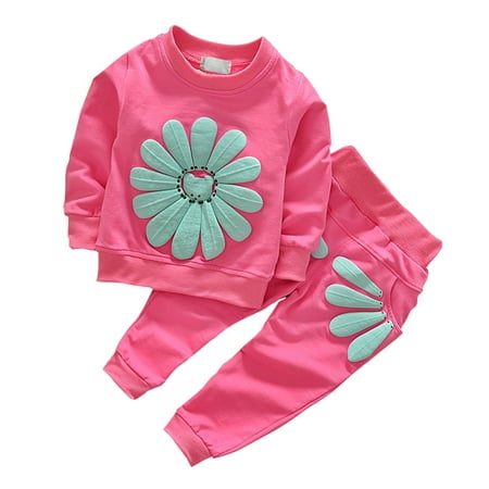 

TIREOW Kid s Casual Sets Girls Set Spring/Autumn Soft and Cute Long Sleeve Daisy Print Pullover Sweater Top+Petal Print Double Pocket Pants Set Party Birthday School Daily Athleisure Outfits