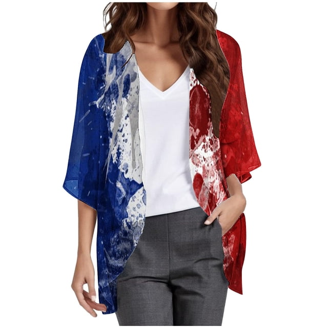 Cover-Ups para Mujeres Moda Casual Cardigan Día de la Independencia Impreso Cover-Up Ligero para el Hogar