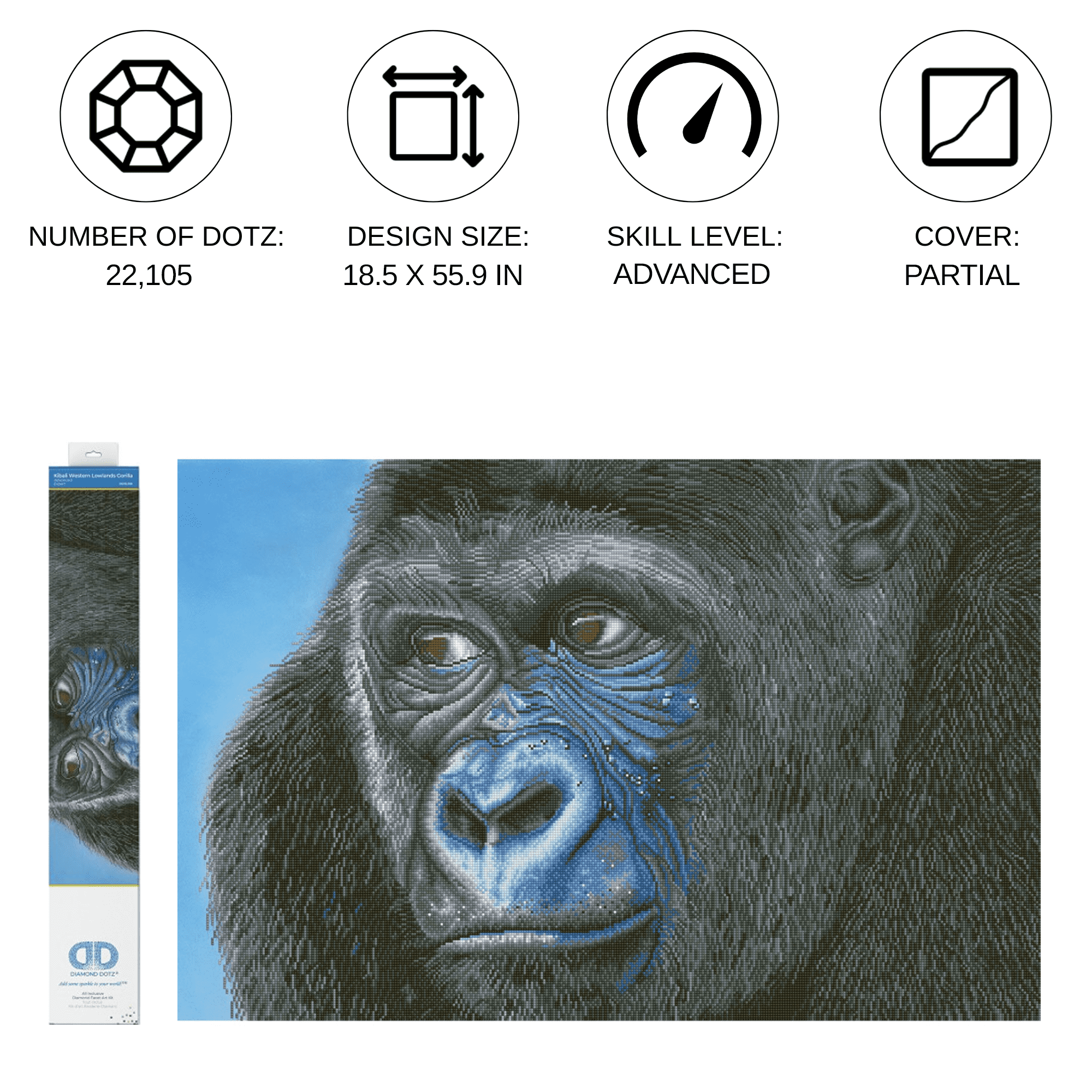 Diamond Dotz Kibali Western Lowland Gorilla Animal Diamond Painting Kits for Adults - Diamond Art Kits a Relaxing Creative Craft Kit with Dotz Gems  25.6"x39.4"