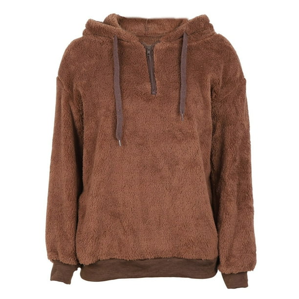 Manfiter Women Hooded Plush Sweater, Casual Solid Color Warm Long Sleeve Zipper Winter Autumn Sweater Loose Sweatshirt Fuzzy Tops Manfiter Women Hooded Plush Sweater, Casual Solid Color Warm Long Sleeve Zipper Winter Autumn Sweater Loose Sweatshirt Fuzzy Tops