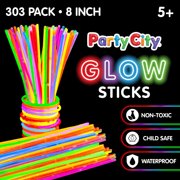 Party City 6 inch Multi Color Bendable Glow Sticks, Party Supplies Outdoor Events, Light Sticks for Kids and Adults, 303 Pcs