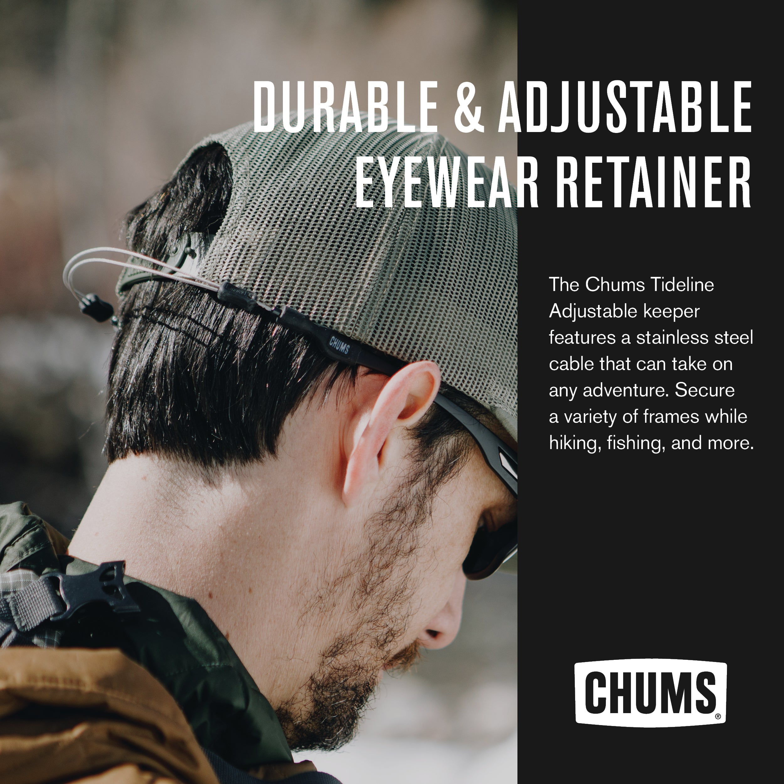 Chums Tideline Adjustable Black Ultra Lightweight Stainless Steel Eyewear Retainer
