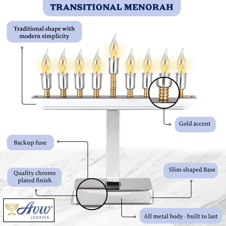 Chrome Electric Menorah with Flickering Flame Bulbs photo 4