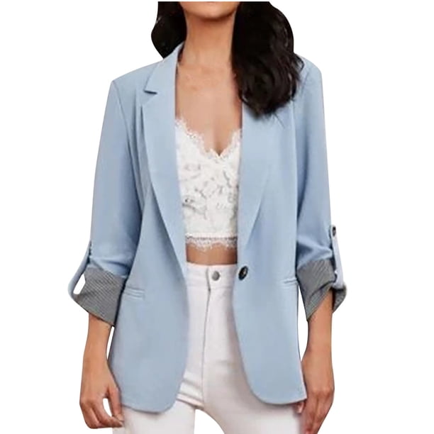 Chaqueta de punto con bolsillo de manga larga a rayas de costura de color sólido para mujer Pompotops qwe17364