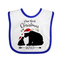 Inktastic Our First Christmas Bears in Santa Hats with Ornaments 2025 Boys or Girls Baby Bib