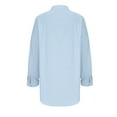 thumbnail image 4 of Women's Buttons Long Sleeve Oversized Round Neck Shirts Mid Length Cotton Linen Comfy Blouses Casual Tops Light Blue,XL, 4 of 6