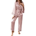 thumbnail image 5 of Hanerdun Womens 2PCS Pajamas Set Female Solid Color Tie Waist Nightwear Pink M, 5 of 5