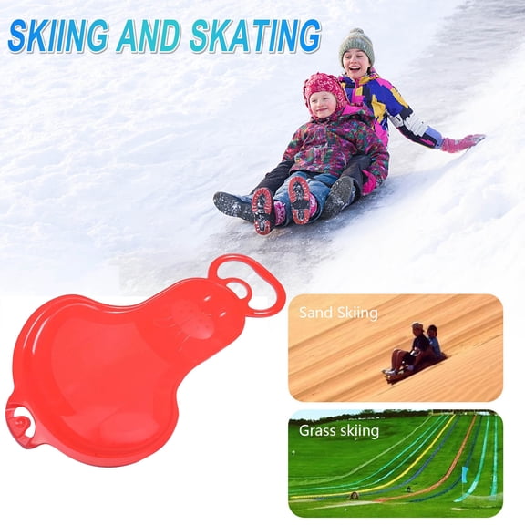Snow Sled 24.8 x 14.9in Cold-Resistant Plastic Toboggan Sleigh for Winter Outdoor Sports(Red)