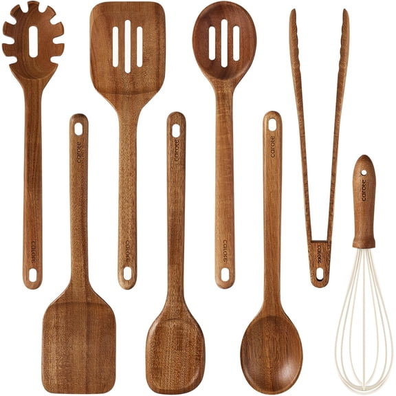 Acacia Wood Kitchen Utensils Set 8 PCS Wooden Cooking Spoons Spatula Turner for Nonstick Cookware