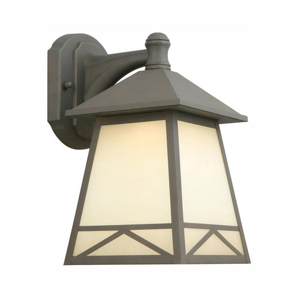 Hampton Bay Bronze Outdoor Led Wall Lantern Sconce With Frosted Tea Stain Glass New Open Box Com Hampton Bay Bronze Outdoor Led Wall, Hampton Bay Bronze Outdoor Led Wall Lantern Sconce
