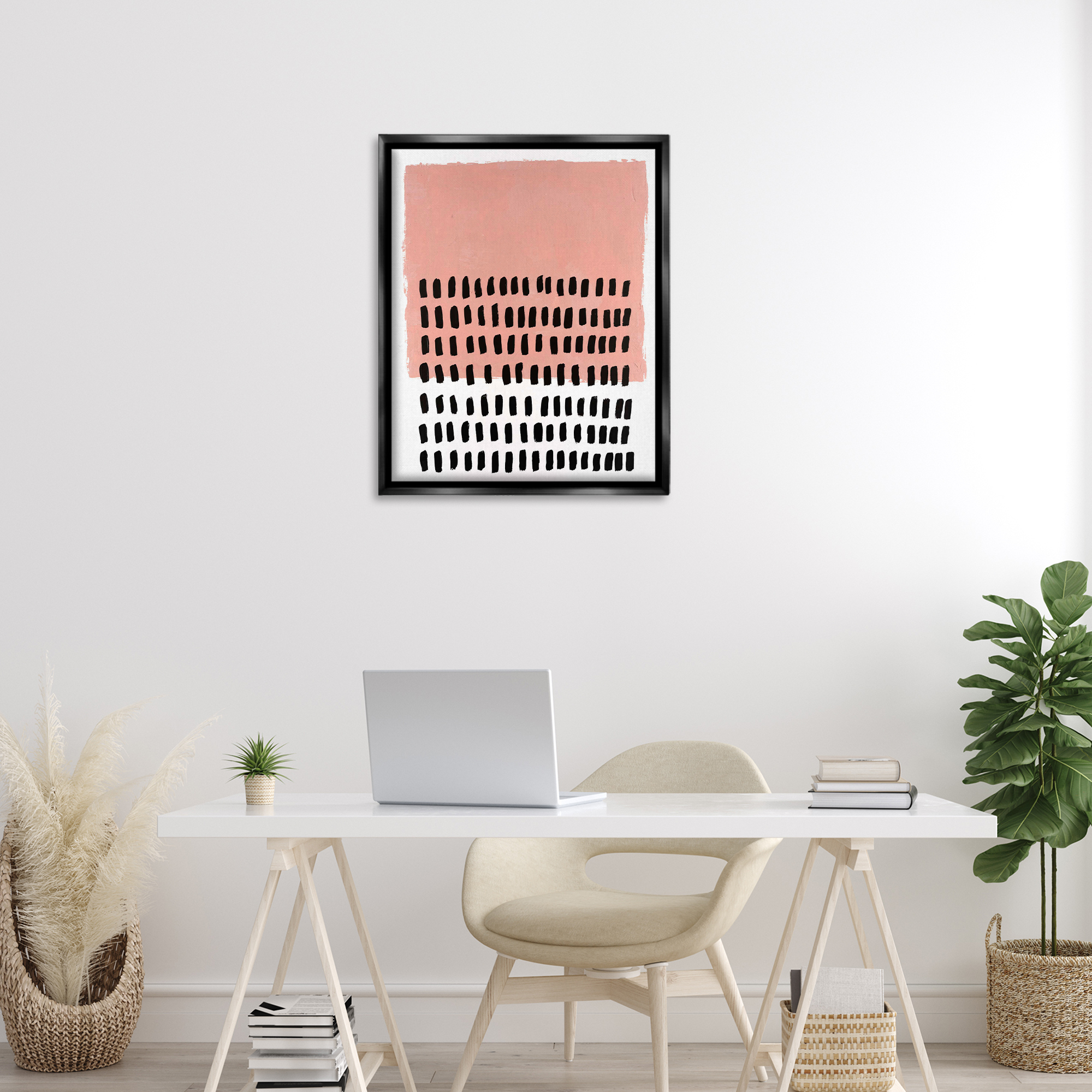 Stupell Industries Pink Dotted Pattern Abstract Painting Black Floater Framed Canvas Art Print Wall Art, 25 x 31