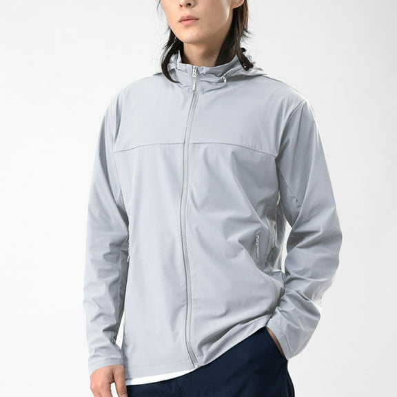 Xdegoge Men's UPF 100 Performance Sun Shirt Pro Full Zip Athletic Hoodie Slim Fit Long Sleeve Cooling Jacket Golf Running Hiking Technical Sun Protection Outfits