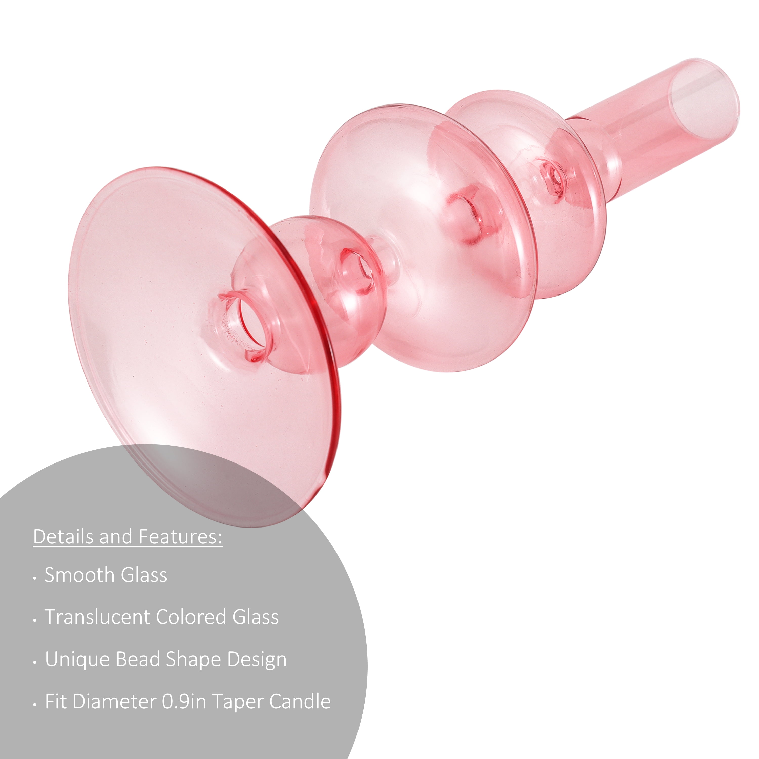 Mainstays Pink Translucent 7.87" Tall Glass Bubble Shaped Tabletop Taper Candle Holder, Large