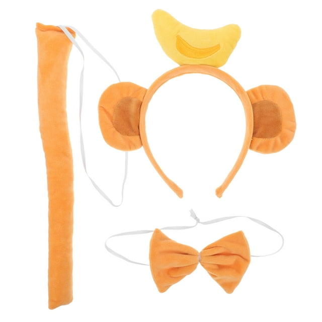 KAKOWELY juego de diadema con orejas de animal, cola de cosplay, pajarita, disfraz de mono, diadema con orejas de mono y plátano