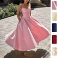 thumbnail image 3 of White Womens Spaghetti Strap Waist-Cinching Fit & Flare Midi Dress, 3 of 8