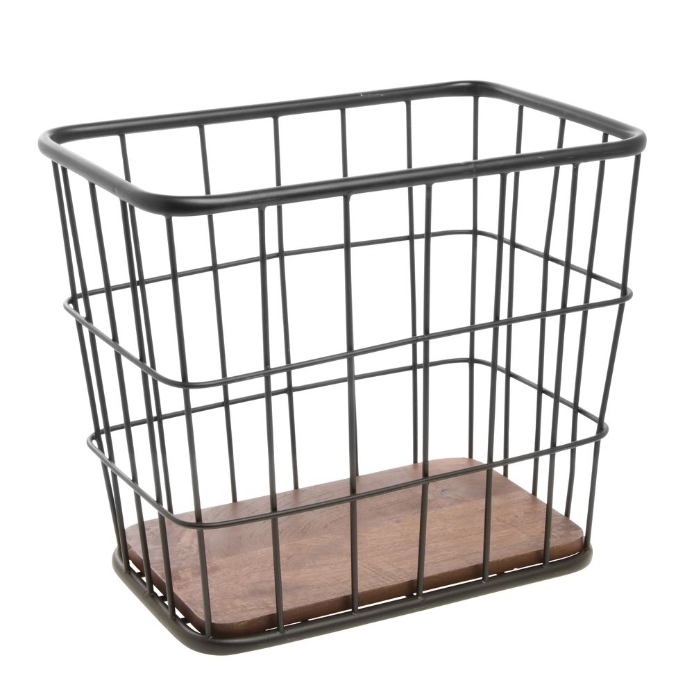 HUBERT Metal Basket with Wooden Bottom Black - 16"L x 10"W x 14"H