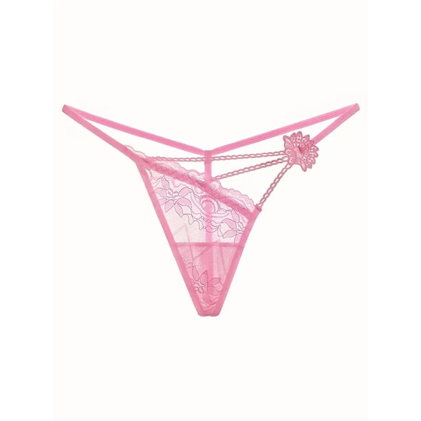 Tangas con bordado de encaje, bragas transparentes de malla hueca, lencería y ropa interior sexy para mujer