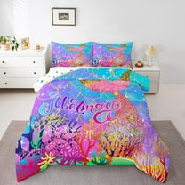 Manfei Ocean Mermaid Bedding Comforter Set,Colorful Sea Coral Twin Comforter Sets,Gold Glitter Print Bedding Set For Girls,Luxury Bedroom Decor Reversible,2 Pieces