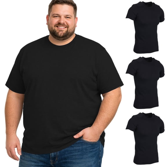 BILLIONHATS 3 Pack of Mens Plus Size Tees Sizes Big & Tall Cotton Tshirt in Black Color of T-Shirts 3X-Large