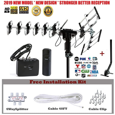 Five Star Outdoor HD TV Antenna 2019 Newest Model Up To 200 Mile Range with Motorized 360 Degree Rotation, UHF/VHF/FM Radio with Infrared Remote Control Advanced Design With Installation Kit and (Best Uhf Radio 2019)