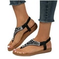 thumbnail image 4 of Viluyesy Women's Flat Sandals, Rhinestone Wide Width Elastic Ankle Strap Summer Casual Beach Boho Shoes Black 5.5, 4 of 7