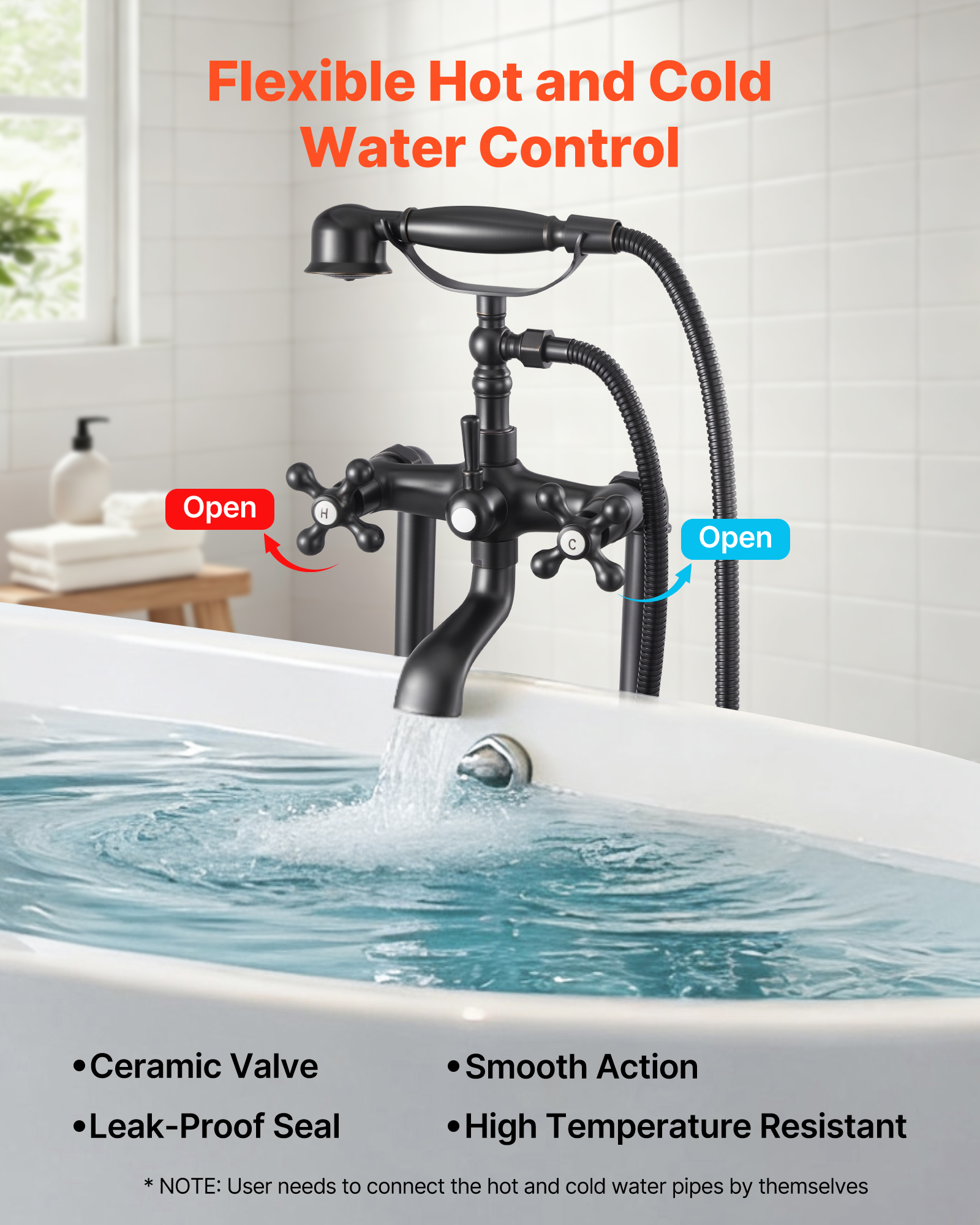 VEVOR Clawfoot Bathtub Faucet, Freestanding Tub Faucets with Handheld Shower, Vintage Oil-Rubbed Bronze Tub Filler Faucet Shower Kit with 360° Rotation Spout & 59-inch Long Hose for Bathtubs