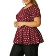 thumbnail image 4 of Agnes Orinda Women's Plus Size Valentines Day Tops Peplum Hem Short Sleeve Summer Polka Dot Shirts Blouses 3X Burgundy, 4 of 7
