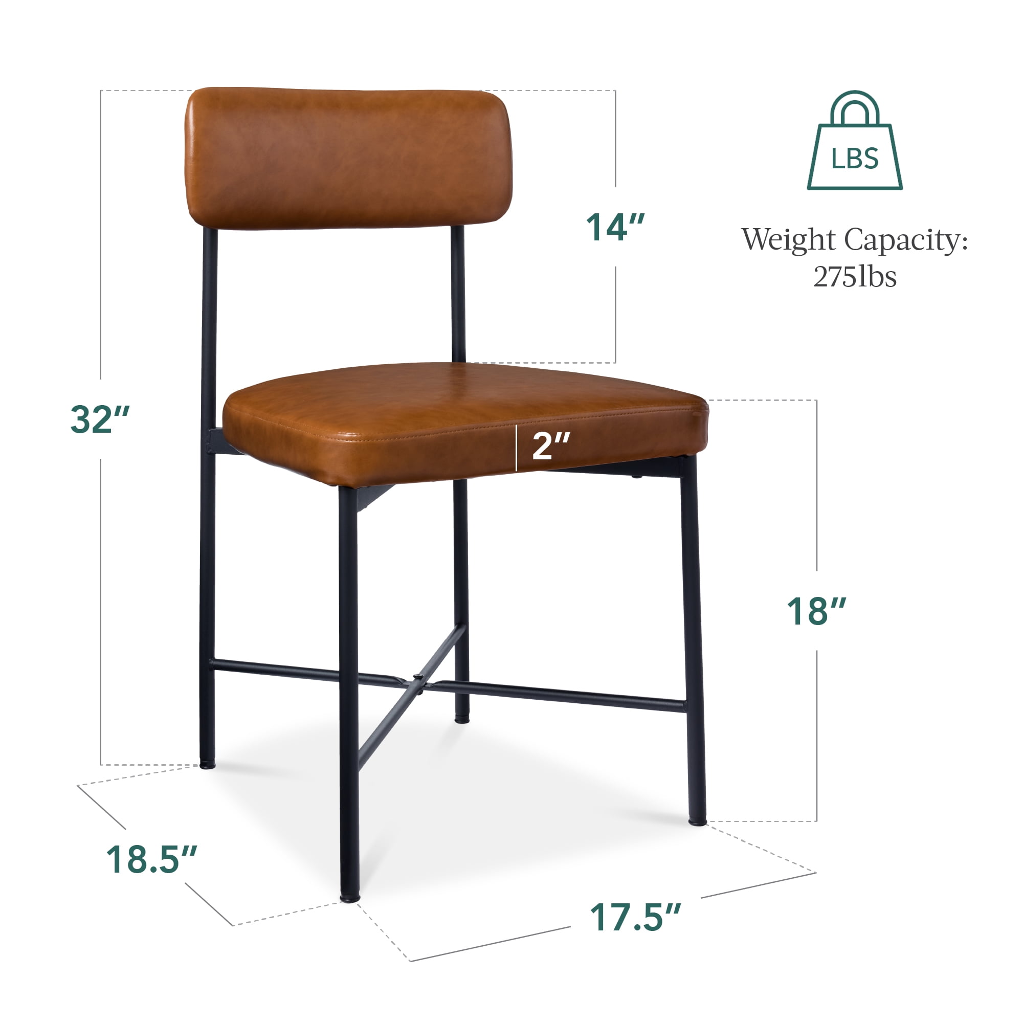 Best Choice Products Faux Leather Dining Chair Set of 2, Standard Height w/ Metal Frame - Camel Brown