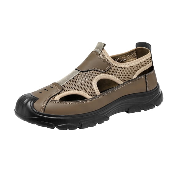 pwidon Men's Closed Toe Mesh Hiking Sandals Slip On Non Slip Thick Rubber Sole Outdoor Summer Walking Shoes Coffee 39