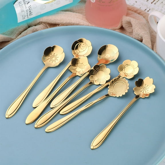 FOLOYORI Set of 8 Decorative Flower-Shaped Small Spoons for Tea, Coffee Stirring with Elegant and Stylish Design