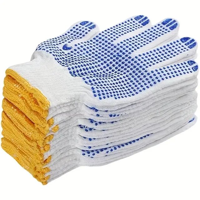 Guantes de trabajo con agarre antideslizante, protección de algodón de seguridad, puntos de PVC, para pintor, mecánico, construcción Industrial, 12 pares