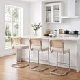 thumbnail image 2 of Zesthouse 26″ Rattan Bar Stools Set of 4, Linen Fabric Counter Height Chairs with Cane Back & Chrome Legs, Mid Century Cantilevered Design Barstools for Kitchen Island, Beige, 2 of 10