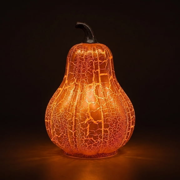 Fall Decorations for Home,Crackle Glass Pumpkin Light,Battery Operated Led Pumpkin Lamp,Light up Glass Night Lights, Ideal for Halloween,Thanksgiving Rustic Decor, Xmas Decor