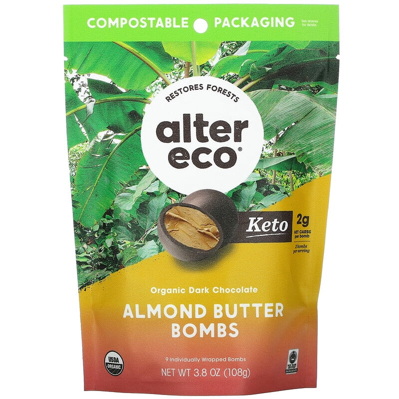 Alter Eco Organic Dark Chocolate Almond Butter Bombs 3.8 oz Pack of 2