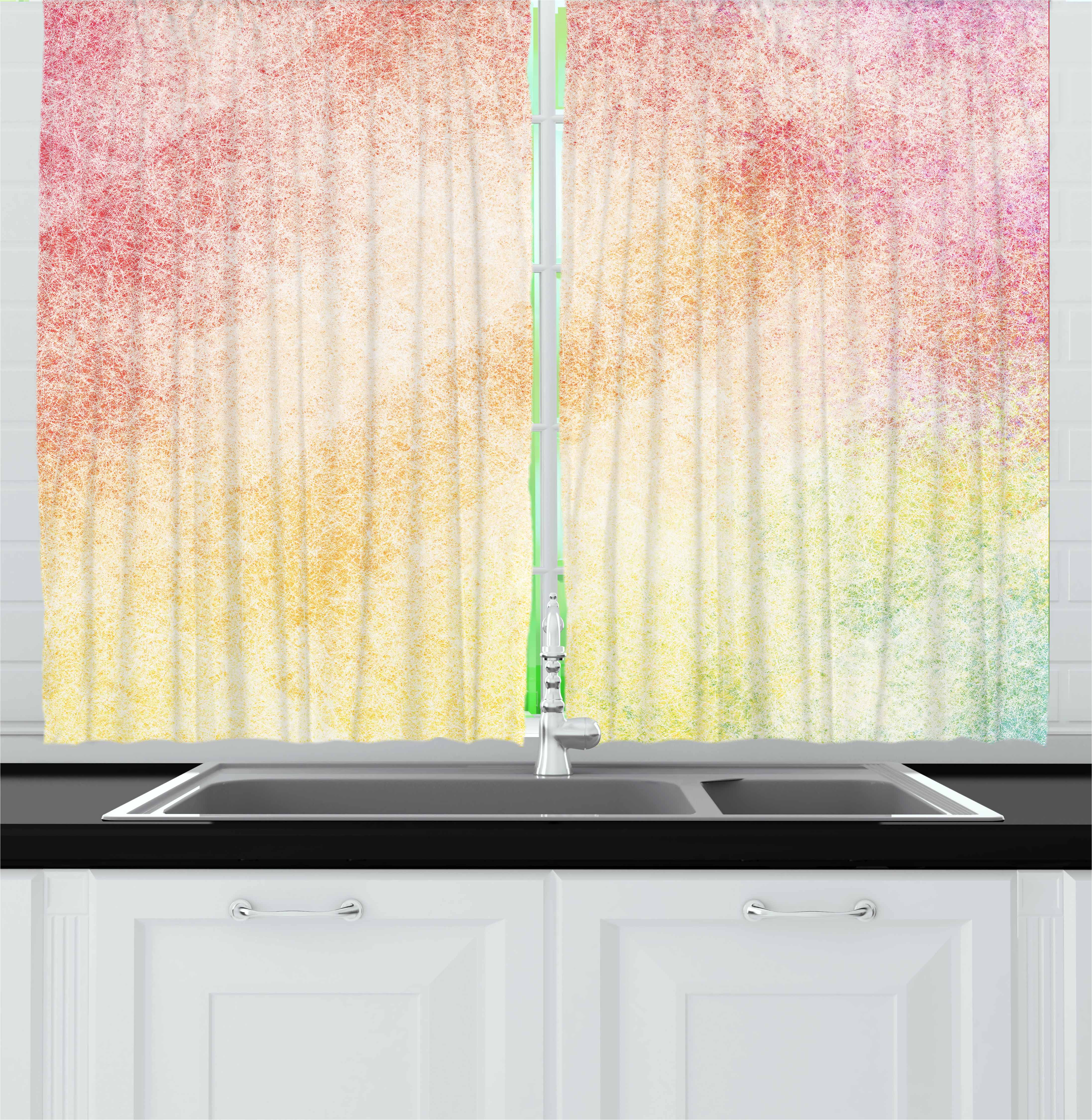 Peach Curtains 2 Panels Set, Vibrant Colored Image Old Worn Looking