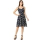 thumbnail image 4 of Vestido de verano ajustado y acampanado de flores con tirantes de espagueti y cuello en V para mujeres INSPIRE CHIC, azul, XS, 4 of 8